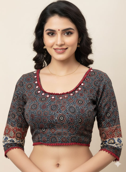 AJRAKH Padded Blouse with Mirror Work