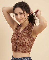 Kalamkari Hand Block Printed Collared Blouse