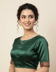 Ajrakh Mashru Silk Mirror Work Padded Blouse