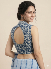 Indigo Dyed Hand Block Printed Collared Blouse