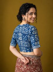 Indigo Dyed Hand Block Printed Mul Cotton Blouse