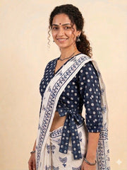 Polka Dots Indigo Wrap Blouse