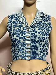 Indigo Dyed Hand Block Printed Blouse