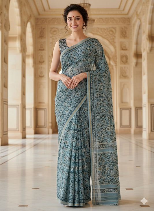 Hand Block Printed Chanderi Silk Saree