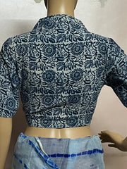 Indigo Dyed Hand Block Printed Collared Blouse