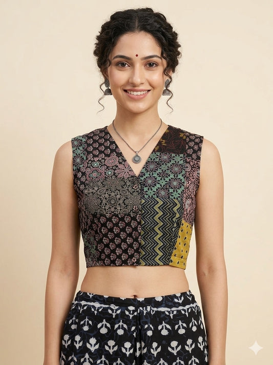 Patchwork AJRAKH Printed Cotton Blouse