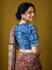 Indigo Dyed Hand Block Printed Mul Cotton Blouse