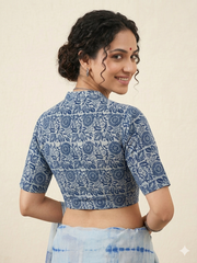 Indigo Dyed Hand Block Printed Collared Blouse
