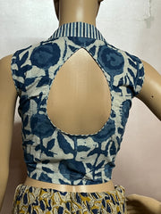 Indigo Dyed Hand Block Printed Collared Blouse