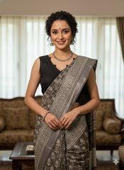 Hand Block Kashish Printed Cotton Linen Saree