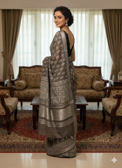 Hand Block Kashish Printed Cotton Linen Saree