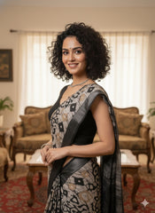 Batik Printed Cotton Linen Saree