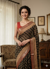 Kalamkari Printed Cotton Linen Saree