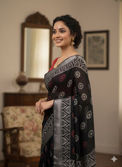 Hand Block Printed Cotton Linen Saree