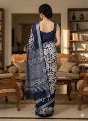 Batik Printed Cotton Linen Saree