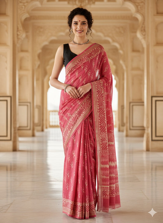 Bagru Hand Block Printed Chanderi Silk Saree