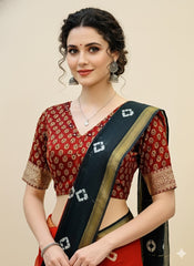 Ajrakh Mashru Silk Mirror Work Padded/Non-Padded Blouse