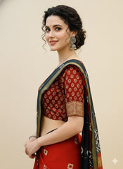 Ajrakh Mashru Silk Mirror Work Padded/Non-Padded Blouse