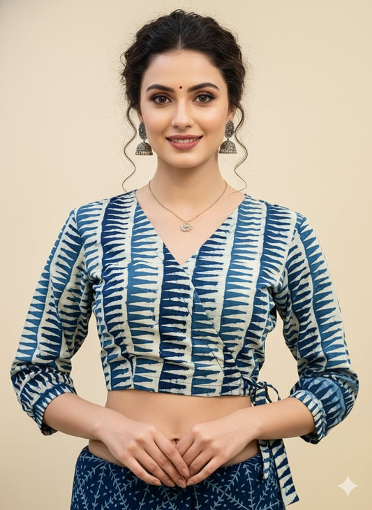 Indigo Wrap Blouse