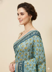 Chanderi Silk Saree in Dabo & Ajrakh Print