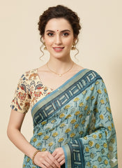Chanderi Silk Saree in Dabo & Ajrakh Print