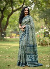 Chanderi Silk Saree in Dabo & Ajrakh Print