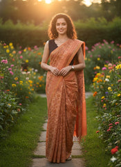 AJRAKH DABO Hand Block Printed Chanderi Silk Saree