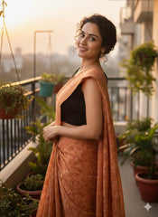 AJRAKH DABO Hand Block Printed Chanderi Silk Saree