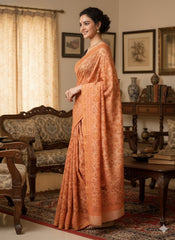 AJRAKH DABO Hand Block Printed Chanderi Silk Saree