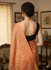 AJRAKH DABO Hand Block Printed Chanderi Silk Saree
