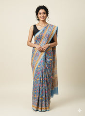 SANGANERI Hand Block Printed Chanderi Silk Saree
