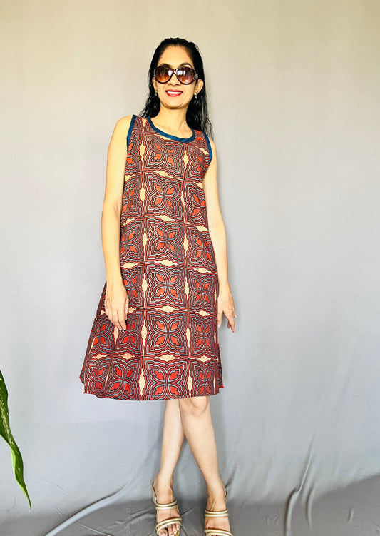 Ajrakh Printed Cotton Short Dress