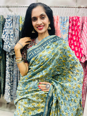 Chanderi Silk Saree in Dabo & Ajrakh Print