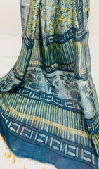Chanderi Silk Saree in Dabo & Ajrakh Print