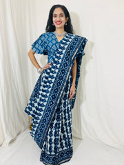 Natural Indigo Dyed Chanderi Silk Saree