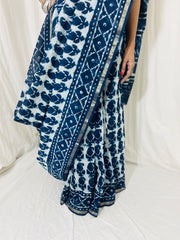 Natural Indigo Dyed Chanderi Silk Saree