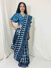 Natural Indigo Dyed Chanderi Silk Saree