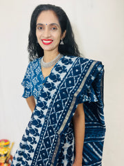 Natural Indigo Dyed Chanderi Silk Saree