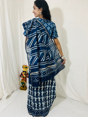 Natural Indigo Dyed Chanderi Silk Saree