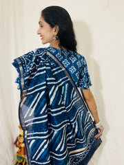 Natural Indigo Dyed Chanderi Silk Saree
