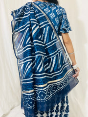 Natural Indigo Dyed Chanderi Silk Saree