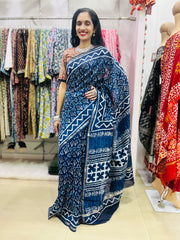 Natural Indigo Dyed Chanderi Silk Saree