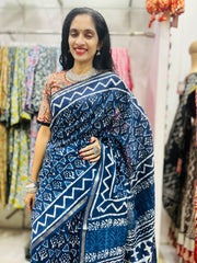 Natural Indigo Dyed Chanderi Silk Saree