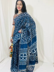 Natural Indigo Dyed Chanderi Silk Saree
