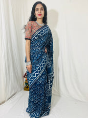 Natural Indigo Dyed Chanderi Silk Saree
