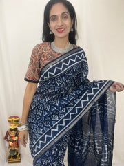 Natural Indigo Dyed Chanderi Silk Saree