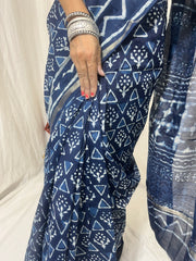 Natural Indigo Dyed Chanderi Silk Saree