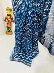 Natural Indigo Dyed Chanderi Silk Saree