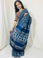 Natural Indigo Dyed Chanderi Silk Saree