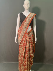 Kalamkari Hand Block Printed Chanderi Silk Saree